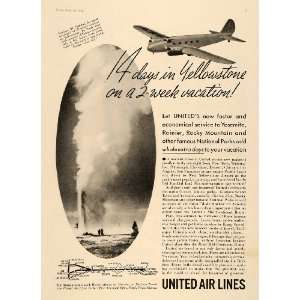 1935 Ad United Airlines Yellowstone Park Old Faithful   Original Print 
