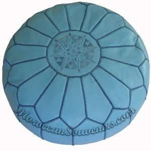  Sky Blue Moroccan Leather Pouf
