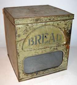 VINTAGE OLD STORE SQUARE TIN BISCUIT BIN WITH WINDOW  