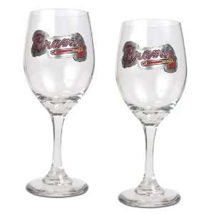  Atlanta Braves 2 Piece MLB Wine Glass Set: Kitchen 