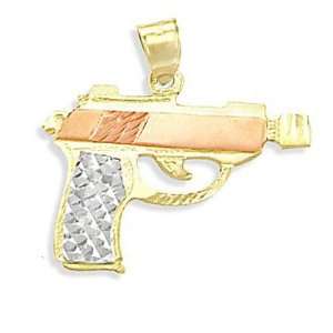  Pistol Pendant 14k Rose Yellow Gold Gun Charm Jewel Roses 