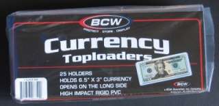   BCW CURRENCY SLEEVES FOR DOLLAR BILLS NOTES PAPER MONEY HOLDERS  