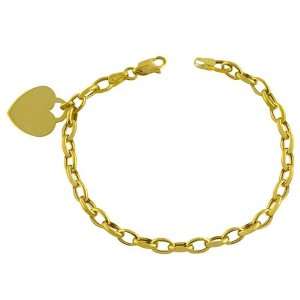    14kt Yellow Gold Oval Link With Heart Charm Bracelet Jewelry