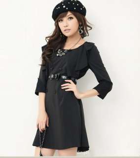 Womens Cropped Sleeve Lace Cuff Flouncing Lady Mini Dress With Belt 
