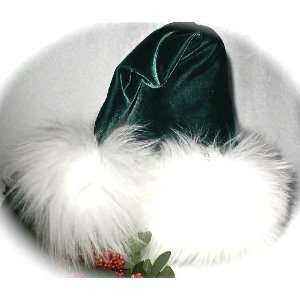  Santa Christmas HoHo Hat in Green Velvet, Fur and Crystal 