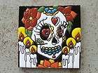 Large Day of the Dead Handpainted Tile   Girl Skull with Candles 