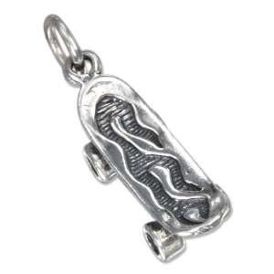  Sterling Silver Antiqued Three Dimensional Skateboard 