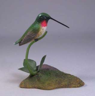 Ruby throated Hummingbird Original Bird Carving/Birdhug  