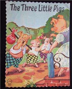 Linen vintage childrens book The Three Little Pigs linen mint 