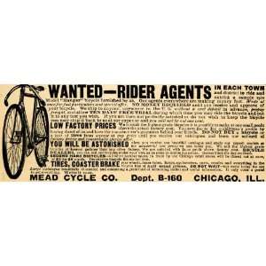 1910 Ad Mead Cycle Hanger Bicycle Rider Agents Wanted   Original Print 