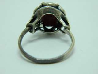 Vintage Sterling Silver RUBY GLASS Ring Size: 7   9 Adjustable Sarah 