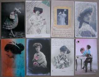 BEAUTIFUL WOMEN 8 VINTAGE POSTCARDS (1900 1920)  