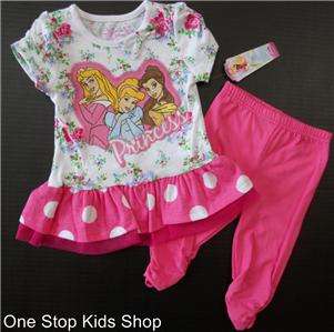 DISNEY PRINCESS Toddler Girls 2T 3T 4T Set OUTFIT Shirt Capris Belle 
