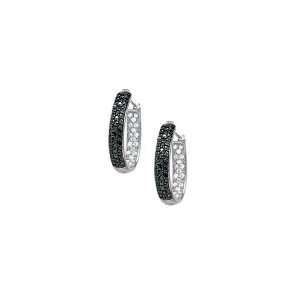 Sterling Silver Black Onyx CZ Oval Hoop Earrings: Jewelry