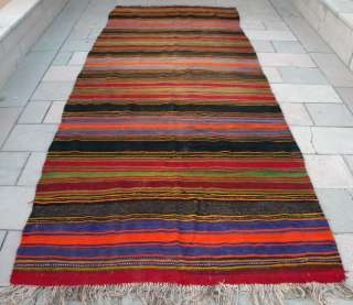 Antique Turkish Striped Rug 5 x 13 Hand Woven Wool Kilim Kelim c1940 