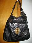  ROSES zip hobo shoulder bag purse black leather/gold twisted handle