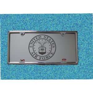 US AIR FORCE LASER ENGRAVED MIRROR ACRYLIC LICENSE PLATE WITH CHROME 