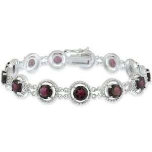   Sterling Silver Diamond Garnet Bracelet: Paris Jewelry: Jewelry