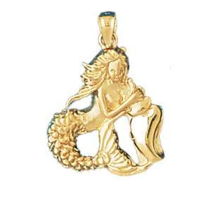  CleverEves 14K Gold Pendant Mermaid with Seahorse 4.5 
