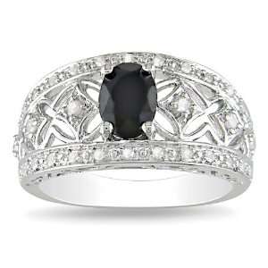  Sterling Silver 1 CT TGW Black Sapphire 1/5 CT TDW Round 