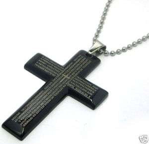 Black Stainless Steel Sutra Bible Cross Necklace  