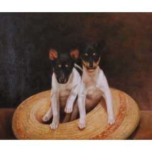  Fox Terriers in Sombrero Oil Painting