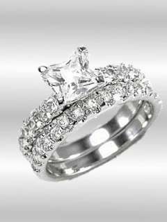 Sterling Princess Engagement Ring Set 1 1/2 ct cz  