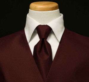Tuxedo Vest & Tie   Herringbone   Merlot  