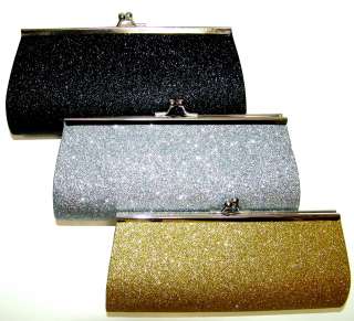METALLIC EVENING BAGS, Choice of Black, Gold, or Silver Clutch  