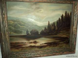 ANTIQUE Impressionist HUDSON River School Mountains & TREES Landscape 