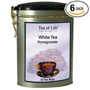 Tea Of Life White Tea Series, Pomegranate, 50 Count Tins (Pack of 6 