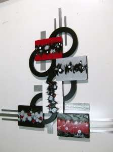 Designer Red and Black Abstract wall Sculpture with Wood & Metal 