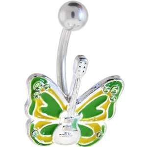  Green Yellow Guitar Butterfly Belly Ring: Jewelry