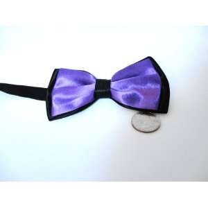  Satin clip on bow tie, mens bow tie (Purple with Black 