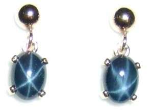 7ct Blue STAR Sapphire Stud Dangle 14K Earrings CERT  