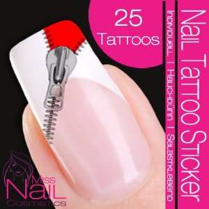  Nail Tattoo Sticker Zipper   red Beauty