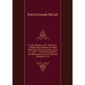   of Clarence Mangan Et Al. Patrick Joseph McCall  Books