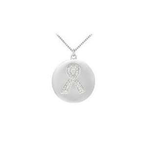   Breast Cancer Awareness Ribbon Disc Pendant : 14K White Gold   0.15 CT