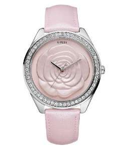 GUESS PINK LEATHER STRAP WITH CRYSTALS & 3D ROSE DIAL WATCH U85111L2 