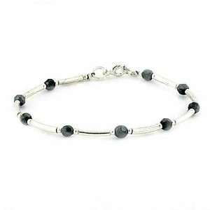   Silver Genuine Faceted Hematite Bead and Bar Bracelet Jewelry