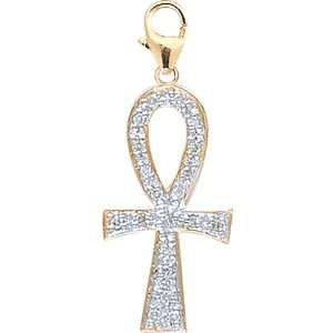  14K Yellow Gold Diamond Ankh Charm: Jewelry