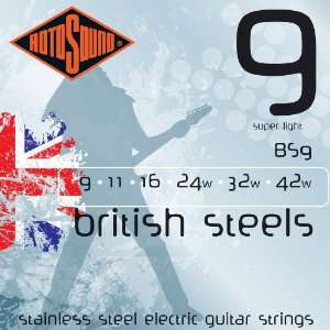  Rotosound BS9 British Steel Electric Guitar Strings (9 42 