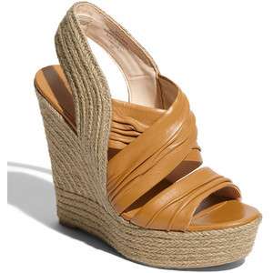 BOUTIQUE 9 ILLY COGNAC LEATHER SLINGBACK WEDGE SANDAL  