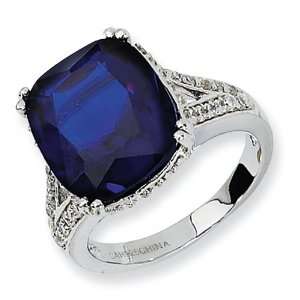    Sterling Silver Synthetic Sapphire & CZ Ring Size 8 Jewelry