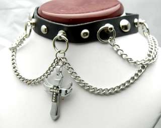 TEN412  ANGEL SWORD Pendant Metal Chain Leather Choker Collar Necklace 
