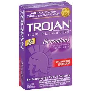 Trojan Her Pleasure Sensations Spermicidal Lubricated Latex Condoms 12 