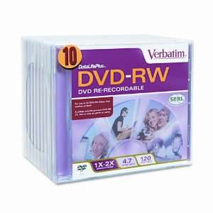  DVD RW Discs, 4.7GB, 2x, w/Jewel Cases, Silver, 10/Pack 