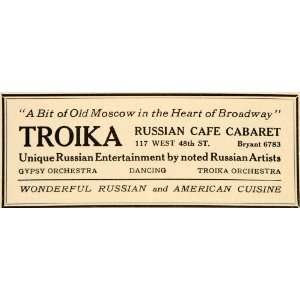 1923 Ad Troika Russian Cafe Cabaret Artist Dining Dance   Original 