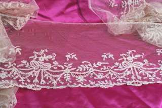 ANTIQUE BEAUITIFUL 15 YARDS! BRUSSELS APPLIQUE LACE WIDE FLOUNCE 