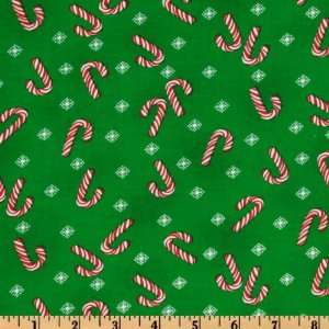   Novelties Candy Canes Green Fabric By The Yard: Arts, Crafts & Sewing
